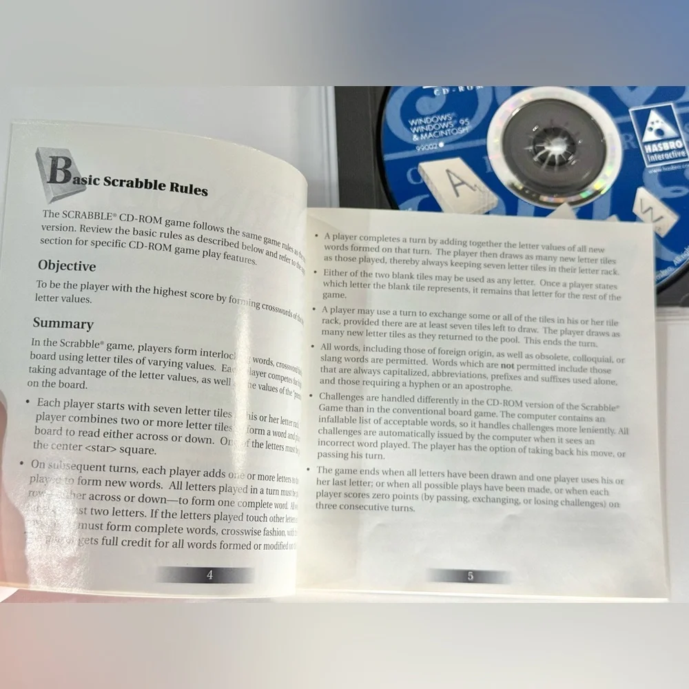 Scrabble CD-ROM Crossword Computer Game 1996 Hasbro Windows 95/3.1 Mac